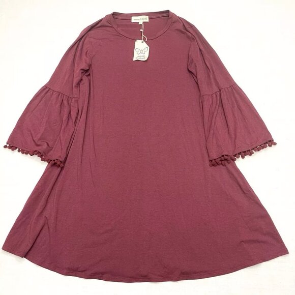 Johnny Was Calme Maroon Flute Sleeve Swing Dress Size Small NWT‎ - Picture 1 of 5